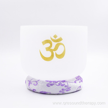 White Frosted Crystal Singing Bowl OHM Symbol